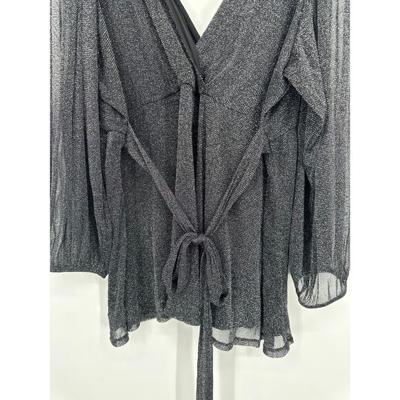 TORRID Knit Glitter Lurex Peplum Top Puff Long Sleeve Belted Faux Wrap Blouse 6X - Picture 8 of 11